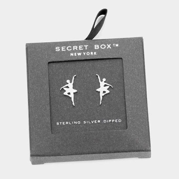 Secret Box Sterling Silver Dipped Ballerina Stud Earrings - Picture 1 of 5